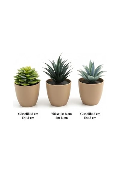 Üçlü Mini Yapay Sukulent Seti 8 Cm Saksı, Dekoratif Küçük Bitki Seti, Gerçekçi Görünüm, Salon Ofis Ev Masa Üstü Süs Bitkisi, Bakım Gerektirmez, Modern Dekor 50 x 22