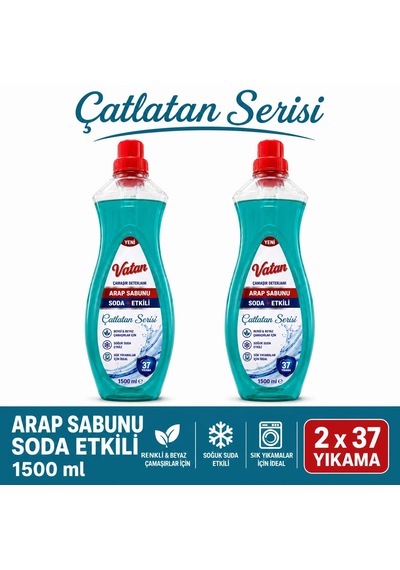 Vatan Çamaşır Deterjanı Arap Sabunu Etkili 2 Adet 1500 Ml