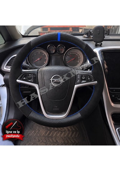 Opel Mokka X Dikme Direksiyon Kılıfı Alcantara Süet Mat Karbon Mavi Yüzük Ve Dikiş 2016-2019
