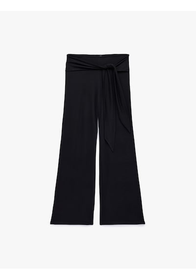 Koton Beli Bağlama Detaylı Modal Geniş Paça Pantolon Siyah 6sal40084ık