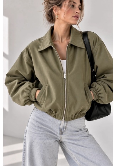 Bb Butik Basic Mevsimlik Fermuarlı Bomber Ceket Oversize Rahat Kalıp Fs3434 Haki