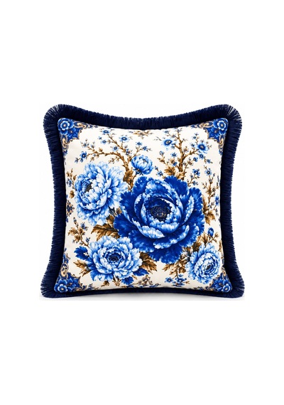 Mavi Leopar Desenli 4 Lü Saçaklı Kırlent Kılıfı 45 x 45