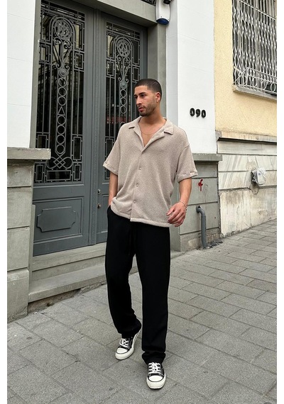 Taş Dokulu 04 Ee Oversize Gömlek Taş