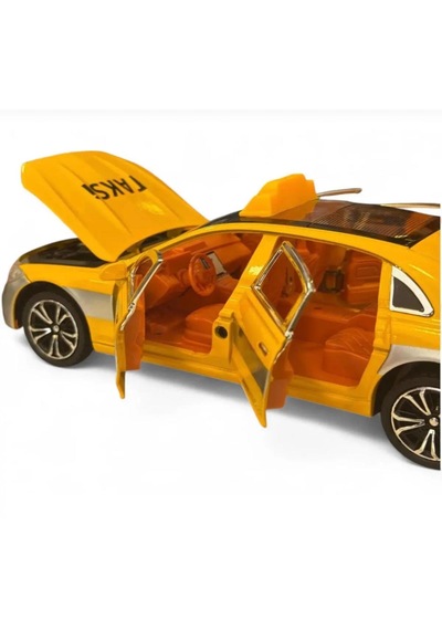 Oyuncak Taksi Mercedes Benz S680 V12 Maybach Sesli Işıklı Çek Bırak Açılabilir Kapılar Metal Kasa 23cm Sarı