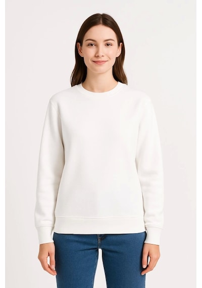 Etiler Collection Üç İplik Düz Bisiklet Yaka Sweatshirt - Beyaz