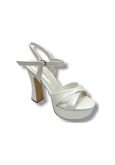 Defne 787-26 Sedef Beyazı Çapraz Aynalı 30mm Platform Topuk Kadın Sandalet 12cm Krem