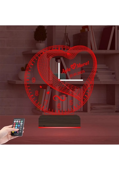Luvivia Sevgiliye Hediye Kalp Sonsuzluk Yıldönümü V4 Kişiye Özel Saatli 3d Lamba - Masa Gece Lambası