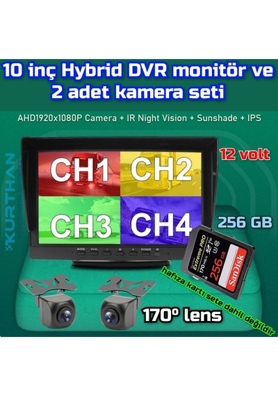 10 '' Hybrid Dvr Ekran 2 Ad 170'' Balık Gözü Geniş Açı Kamera