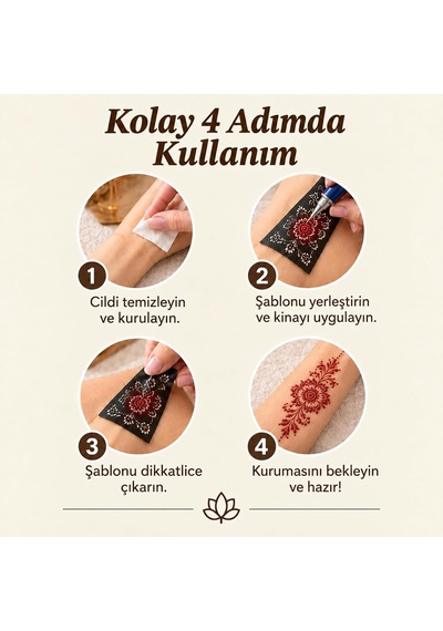 Hint Kınası Geçici Dövme Seti, 25 Gr Tüp, 12 Desenli Şablon Kırmızı