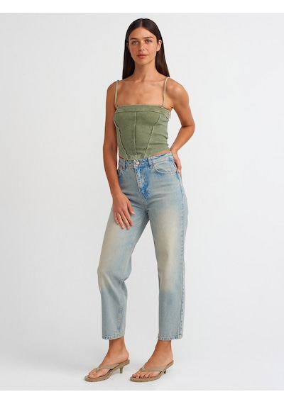 Dilvin Askılı Crop Top Yeşil