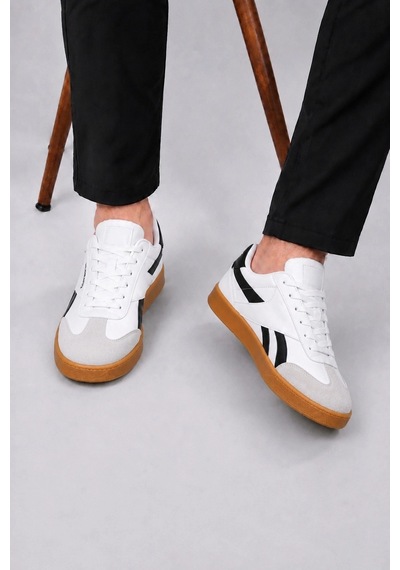 Ht Hotin Jetta Erkek Casual Sneaker Kauçuk Taban - Beyaz-siyah-taba