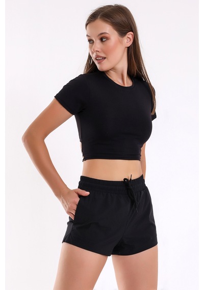 Winmoda34 Kadın Spor Şortu Çift Cepli Siyah
