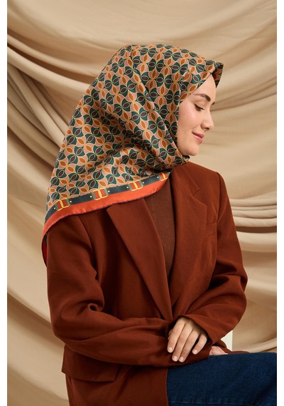 Silk Home Twill İpek Eşarp 11481-20 Turuncu, Petrol Yeşili, Taba, Mor