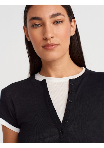 Dilvin 31783 Çift Katlı Düğmeli T-shirt-siyah SIYAH