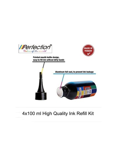 Perfection Canon Pixma E414 E410 Bitmeyen Kartuşlu Uyumlu Mürekep Dolum Seti Aparatlı 4x100 Gr.