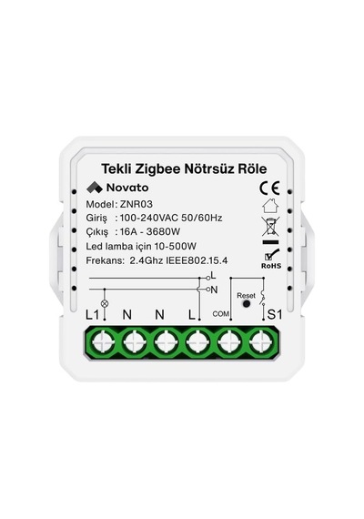 Novato Tuya Mini Zigbee Nötrsüz Tek Çıkışlı Röle