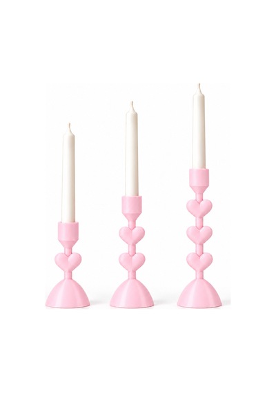Lunera Kalpli Katmanlı Şamdan / Mumluk - Üçlü Set Açık Pembe