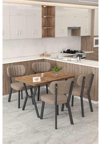 Gnr 70x110cm Sabit Atlantik Mutfak Masası Takımı, Yemek Masası, 4 Modern Cappucino Sandalye Cappuccino Gnr 70x110cm Sabit Atlantik Mutfak Masası Takımı, Yemek Masası, 4 Modern Cappucino Sandalye Cappuccino