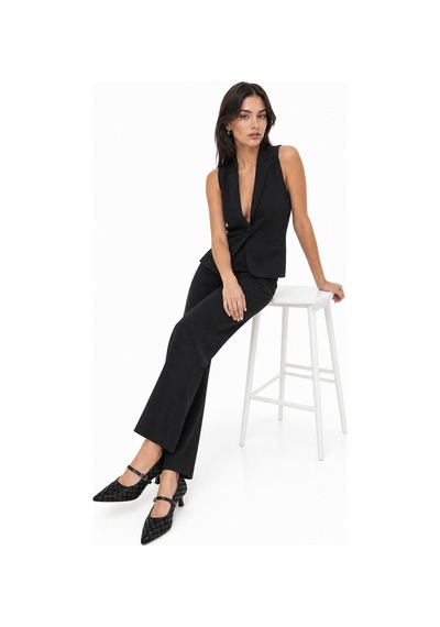 Luvi Shoes Rhodes Siyah Örgülü Kadın Kısa Topuklu Ayakkabı