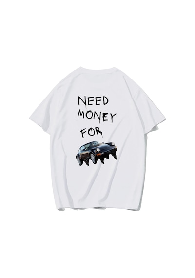 Brz Collectıon Brz Collection Unisex Oversize I Need Money For My Dream Car Beyaz