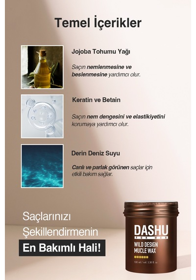 Güçlü, Kalıntı Bırakmayan, Çamur Ve Killi, Besleyici Dashu For Men Premium Wild Design Mucle Wax