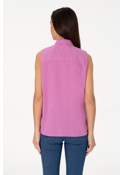 U.S. Polo Assn. Kadın Fuşya Keten Karışımlı Kısa Kollu Gömlek 50298111-VR023 U.S. Polo Assn. Kadın Fuşya Keten Karışımlı Kısa Kollu Gömlek 50298111-VR023