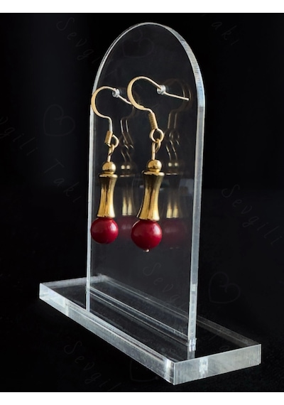 Mercan Doğal Taşlı Gold Çelik Küpe Vega Serisi Gold