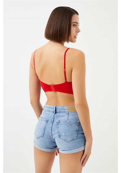 Cottonhill Kırmızı Puantiyeli Tüllü Ayarlanabilir Askılı Balenli Kadın Bralet Sütyen