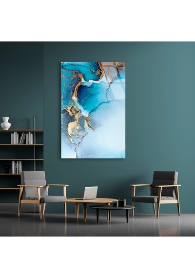 Turkuaz Altın Mermer Cam Tablo Dikey 70x110 Cm Deg1424