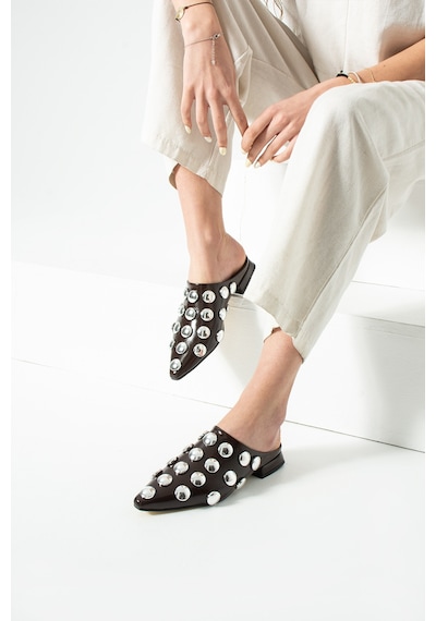 Duxal Shoes Bianca Kadın Rugan Trok Detaylı Sivri Burun Terlik Acıkahve