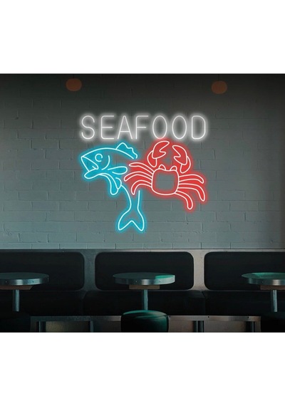 Seafood Yazılı Ve Şekilli Neon Tabela Beyaz