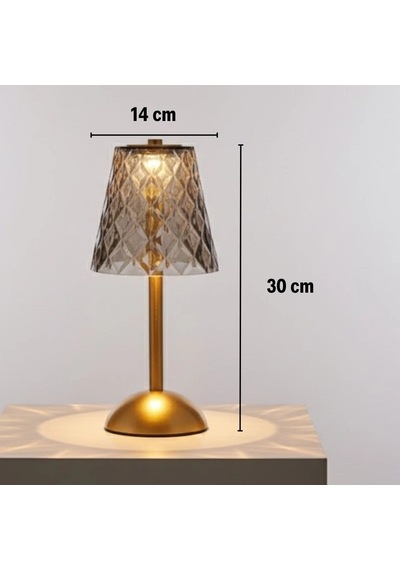 Uzun Klasik Gri Baklava Model Led Masa Lambası Dokunmatik, 3 Renk Işık Modlu, Şarjlı Dekoratif Gec Çok Renkli