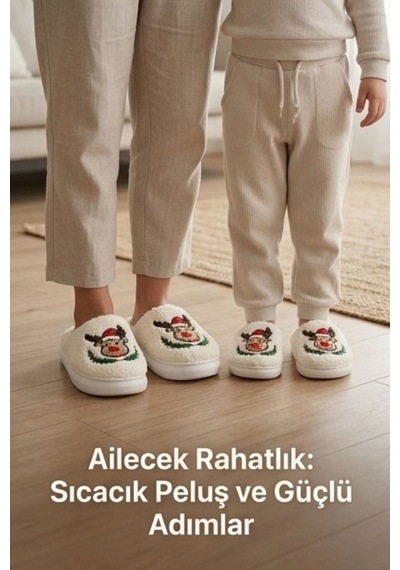 Unisex Hafif Ve Yumuşak Peluş Kaymaz Taban Anne Çocuk Misafir Noel Yılbaşı Temalı Ekru Ev Terliğ... Unisex Hafif Ve Yumuşak Peluş Kaymaz Taban Anne Çocuk Misafir Noel Yılbaşı Temalı Ekru Ev Terliğ...