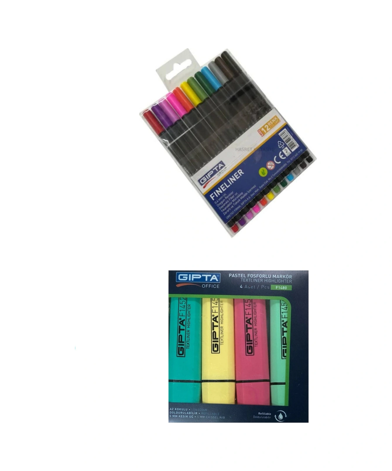 4 Renk Pastel Fosforlu Kalem + 12'li Fineliner Set Karışık