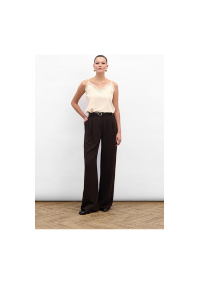 Sateen Luna Krep Pantolon - Kahve-136964 Kahve