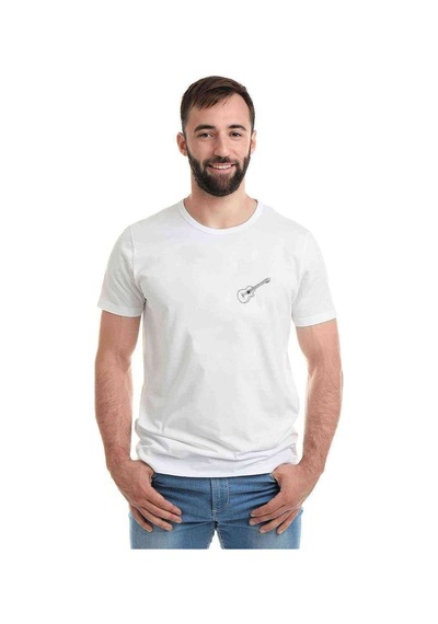 Gitar Göğüs Baskılı Beyaz Erkek Tshirt