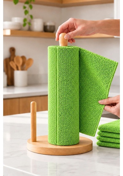 20 Li Rulo Mikrofiber Temizlik Bezi 25x30 Cm Yıkanabilir Kopart Kullan Süper Emici İz Bırakmaz Yeşil