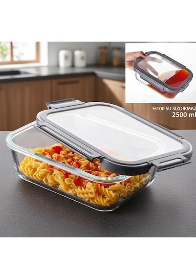 1 Adet 2500 Ml Borosilikat Cam Saklama Kabı - 4 Klipsli Kilitli Bambu Kapaklı Sızdırmaz Vakumlu Dikdörtgen Erzak Ve Diğer 38138598