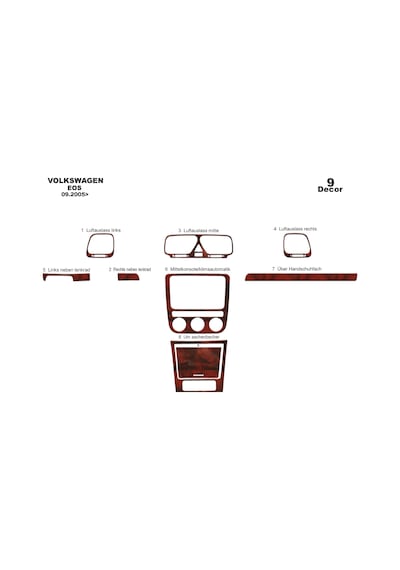 Volkswagen Eos Torpido Kaplama 2005-2010 9 Parça Maun