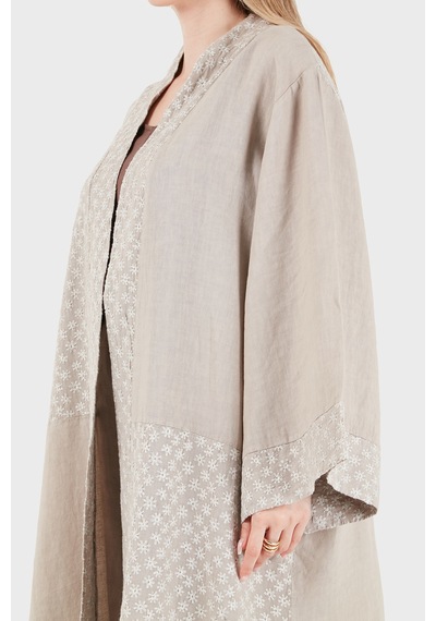 Via Dante % 100 Keten Brode İşlemeli Kimono Bayan Kimono 69912196 Vizon VİZON