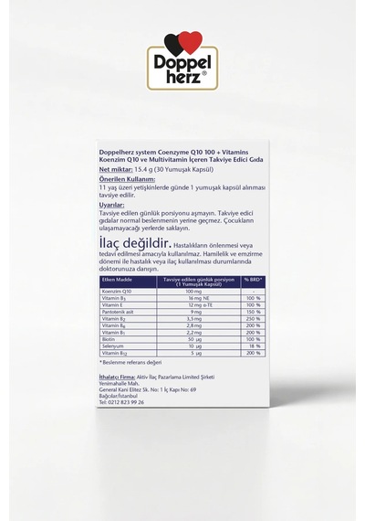 Koenzim Q10 + Vitamins 100 Mg 30 Kapsül