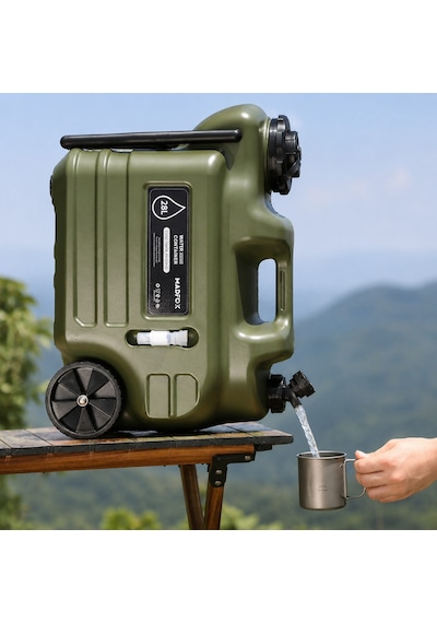 Madfox Galon Air Pe Tekerlekli Musluklu Su Bidonu 28 Litre Green Yeşil