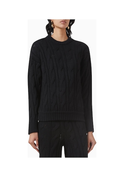 Rowen Rose Roundneck Sweater, Lüks Yün Örgü Rahat Ve Zamansız Triko Siyah