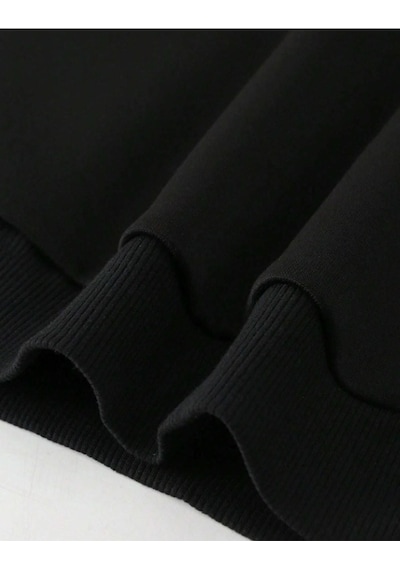 Erkek Siyah Dikey Baskılı Oversize Bisiklet Yaka Eşofman Takımı 001