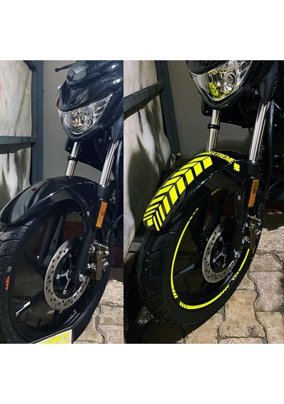 Moto Rider 4'lü Sticker Seti Floresan Sarı İç Dış Jant Şeridi Kask Ve Çamurluk Çınar Extreme