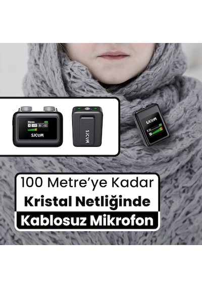 Sjcam M1 WiFi Tek Vericili Gürültü Engelleme 100 Metre Menzil LCD Ekran Minimal Tasarım Kablosuz Yaka Mikrofonu Siyah