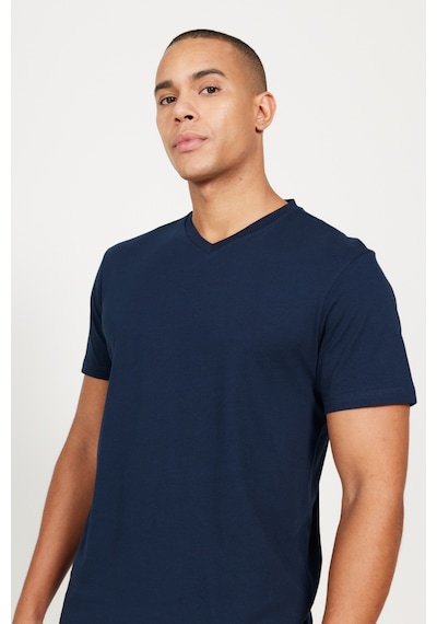 AC&Co / Altınyıldız Classics Erkek Lacıvert-lacıvert 2'li Slim Fit Dar Kesim V Yaka Tişört Lacivert