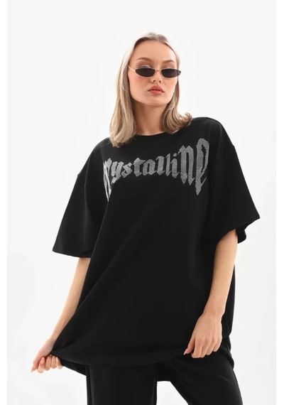 Soonaksesuar Unisex Taş Desenli Oversize T-shirt - Beyaz SIYAH