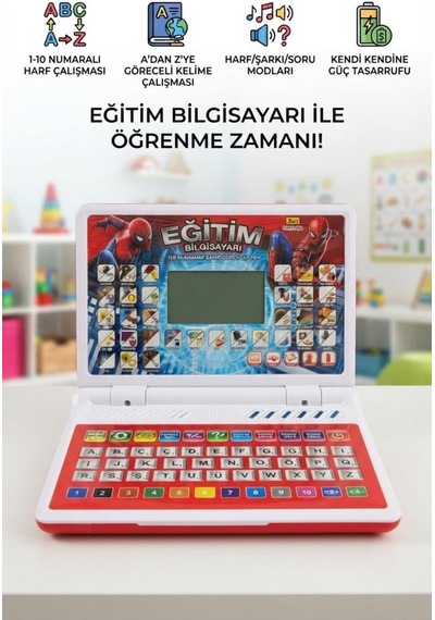 Süper Kahraman Eğitici Bilgisayar 100 Fonksiyonlu Müzikli Harf Kelime Ve Şarkı Modlu Oyuncak Laptop