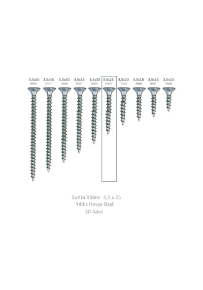 Adilon Sunta Vidası, 3,5 X 25 Mm, 50 Adet, Yhb Vida 3,5 x 25